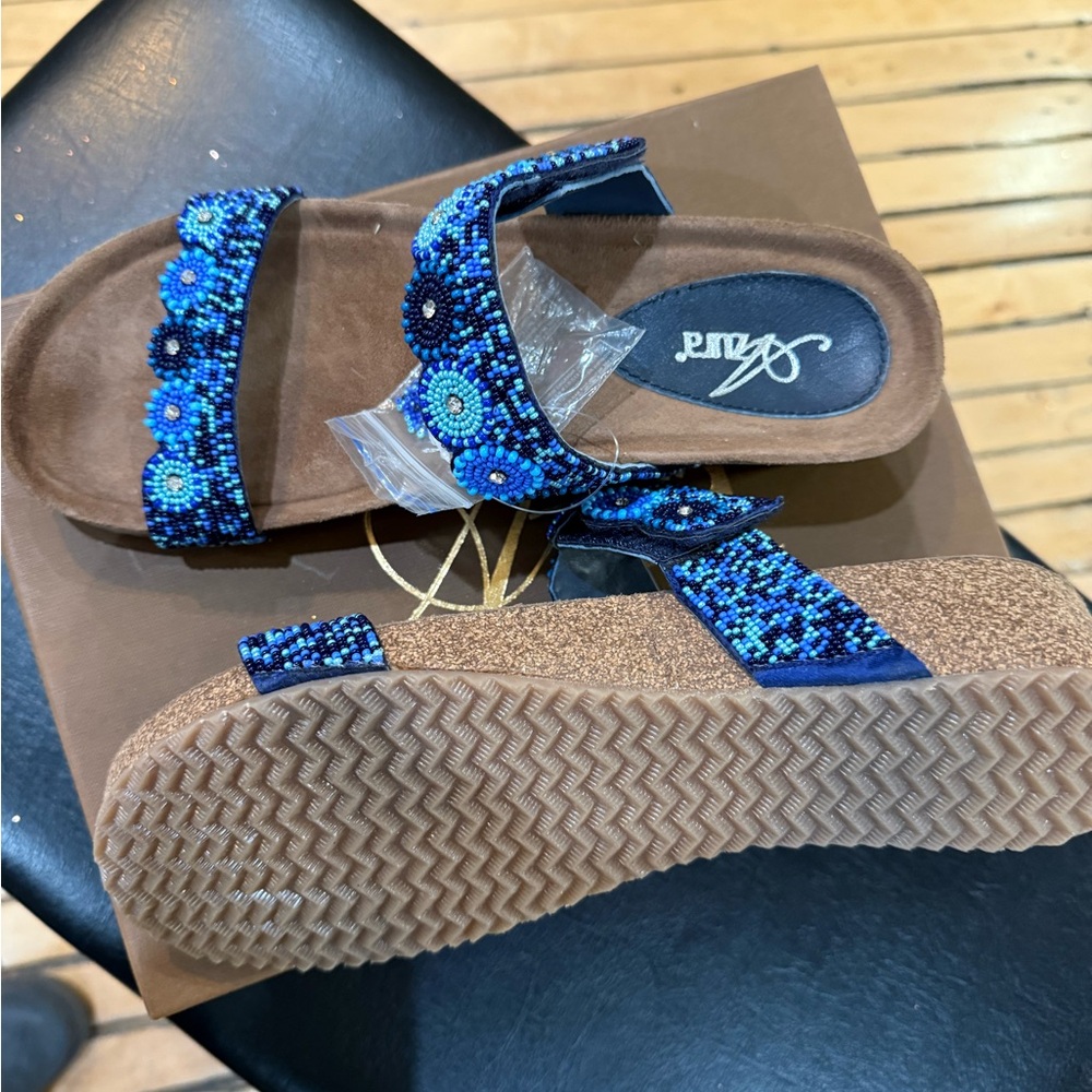 Women's Blue Beaded Sandals - Picture 3 of 4
